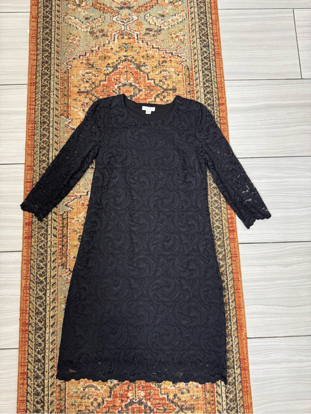 Garnet Hill Black Lace Long-Sleeve Shift Dress